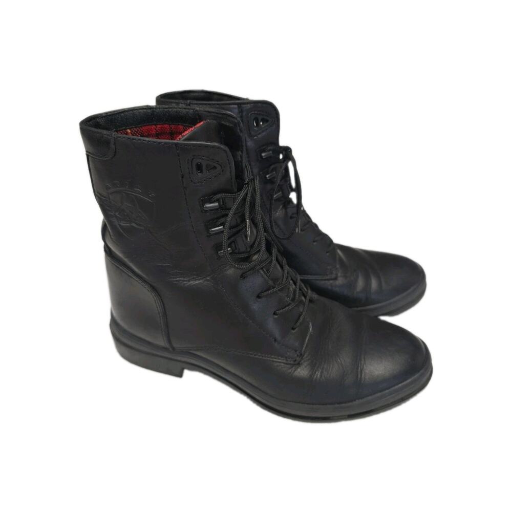 Ariat Heritage Black Paddock Leather Combat Boots Womens 6.5 Red Plaid Lining